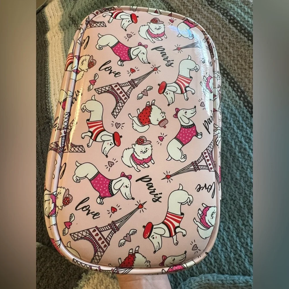 Pardon My French Cute Parisian Dachshund Cosmetic Train Case - Pink